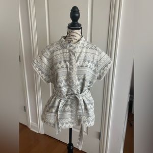 Short Sleeved Button Down Top with Belt (size S)